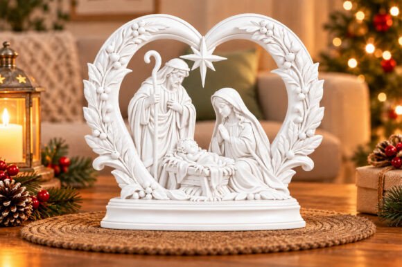 Christmas Nativity Heart Wreath 3D STL – Holy Family Decor Model - Image 3