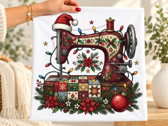 Christmas Patchwork Sewing Machine PNG
