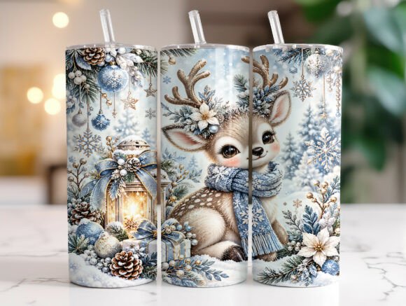 Christmas Reindeer Snowflake Tumbler PNG