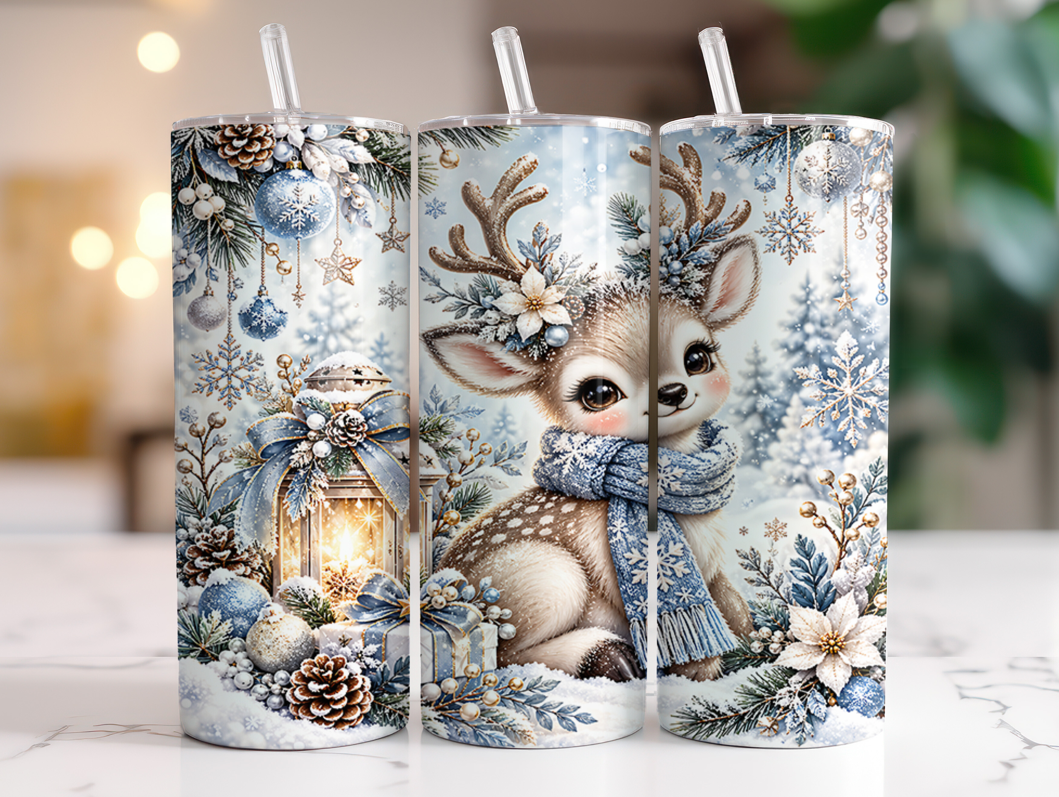 Christmas Reindeer Snowflake Tumbler PNG