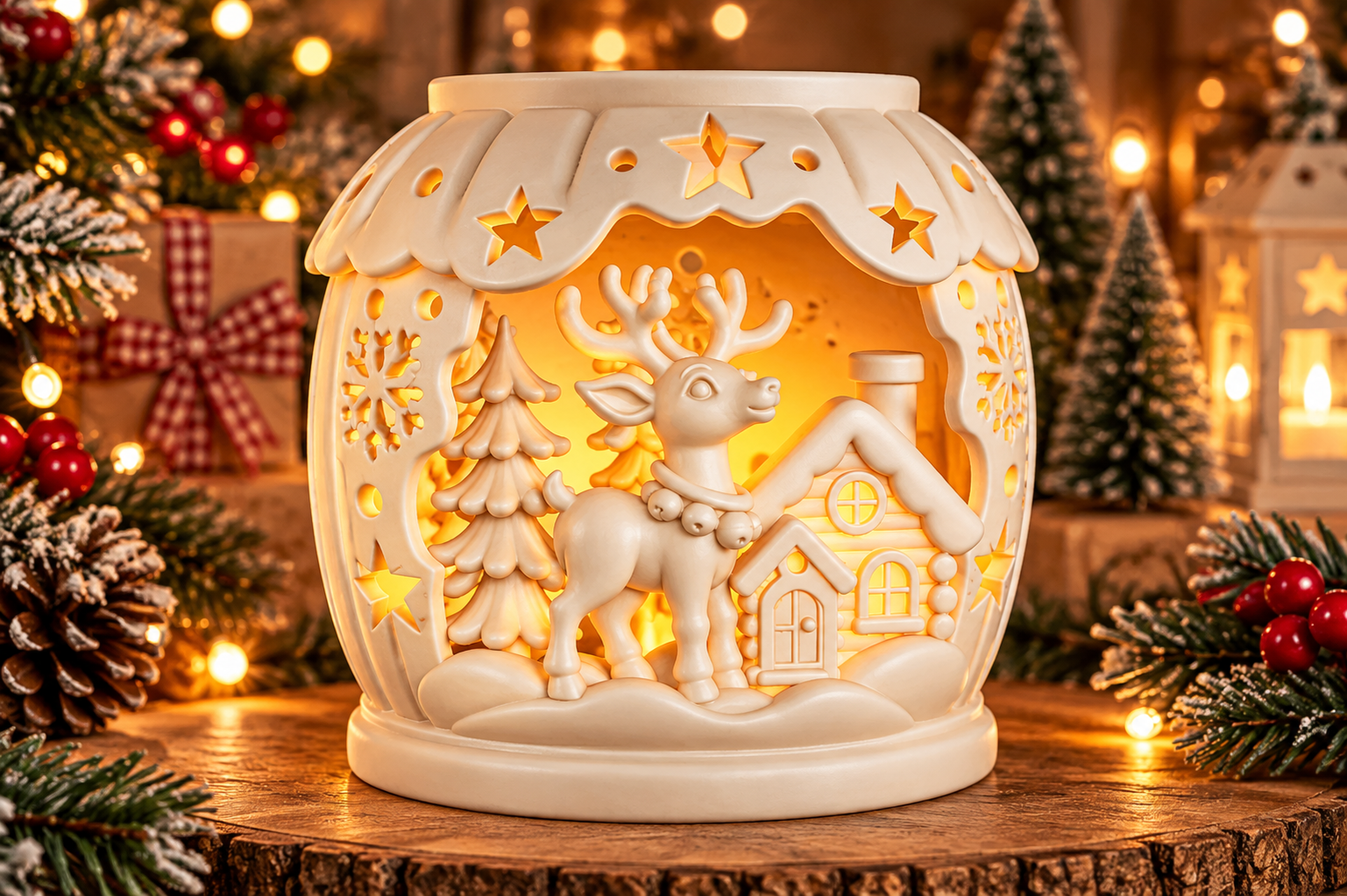 Christmas Reindeer Village Tealight STL · Creative Fabrica