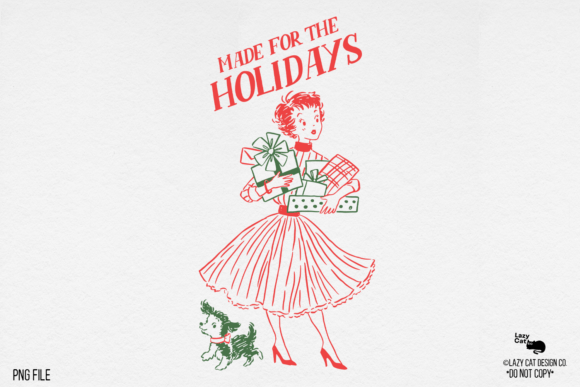 Christmas Retro Girl Sketch Art PNG