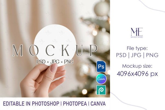 Christmas Round Sticker Mockup Holiday