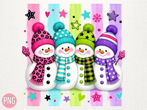 Christmas Snowmen Winter Hats PNG Grafica Illustrazioni Stampabili Di Digital Donkey