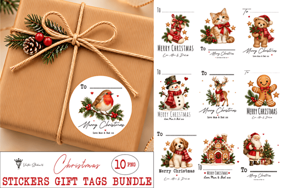Christmas Stickers Gift Tags PNG Bundle
