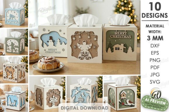 Christmas Tissue Paper Boxes Bundle laser cut file