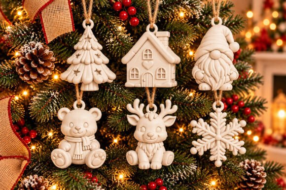 Christmas Tree Ornament Collection STL – 6 Festive 3D Print Files - Image 1
