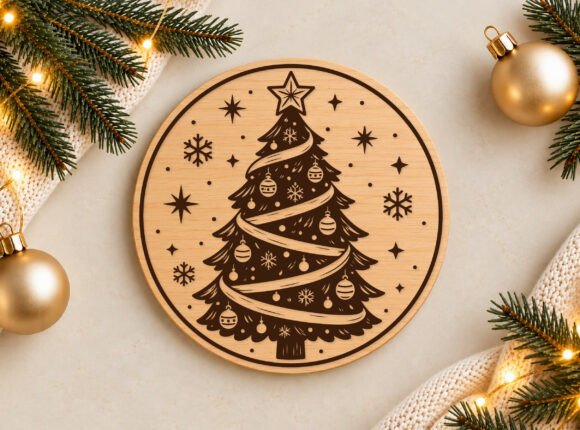 Christmas Tree Star Wooden Ornament SVG