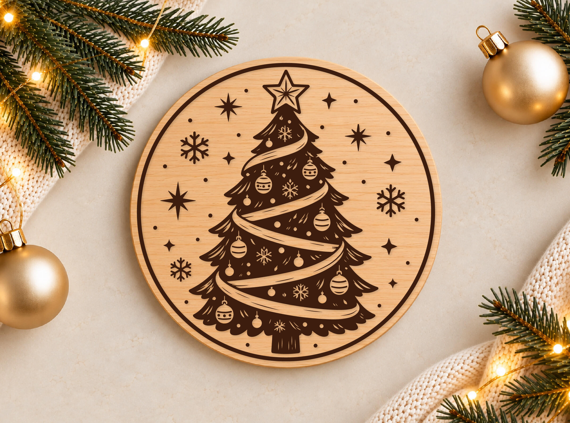 Christmas Tree Star Wooden Ornament SVG