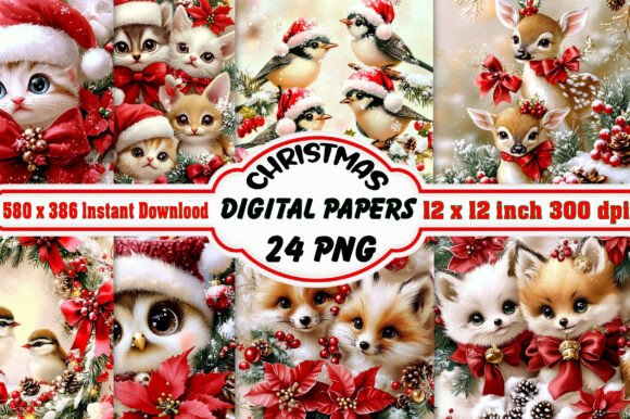 Christmas Animal Digital Papers Patterns