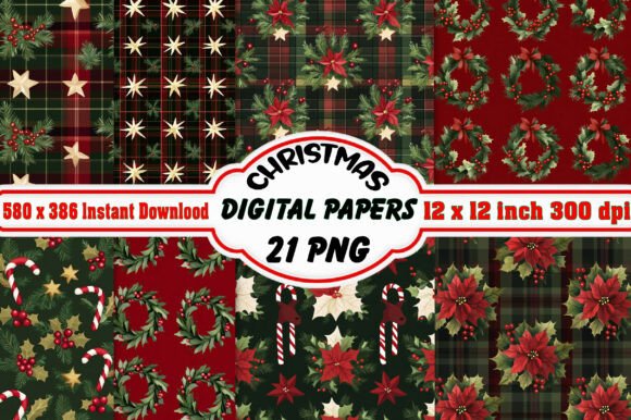 Christmas Holiday Digital Papers Pattern