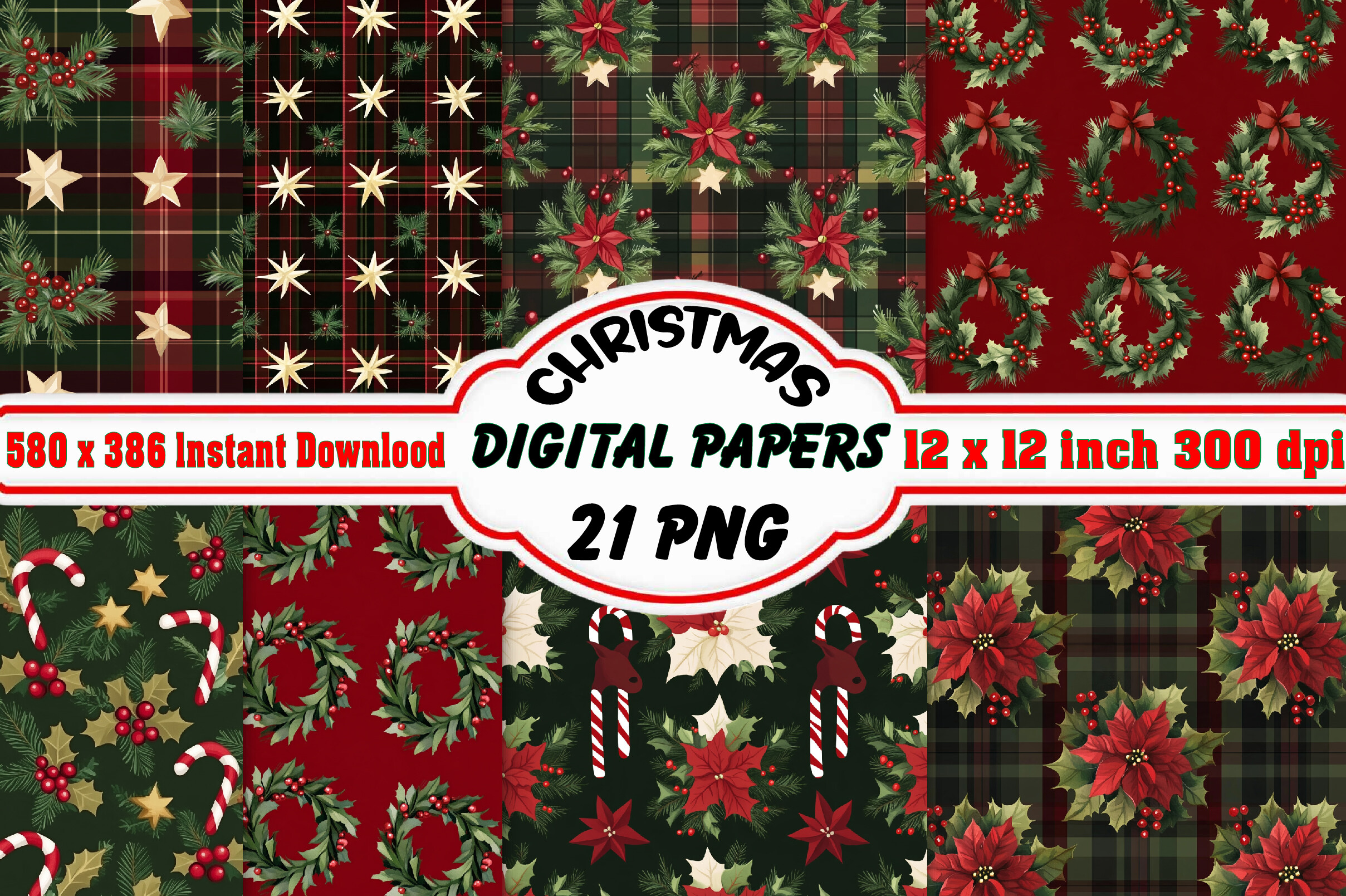 Christmas Holiday Digital Papers Pattern