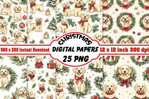 Christmas Holiday Dog Digital Papers Pat