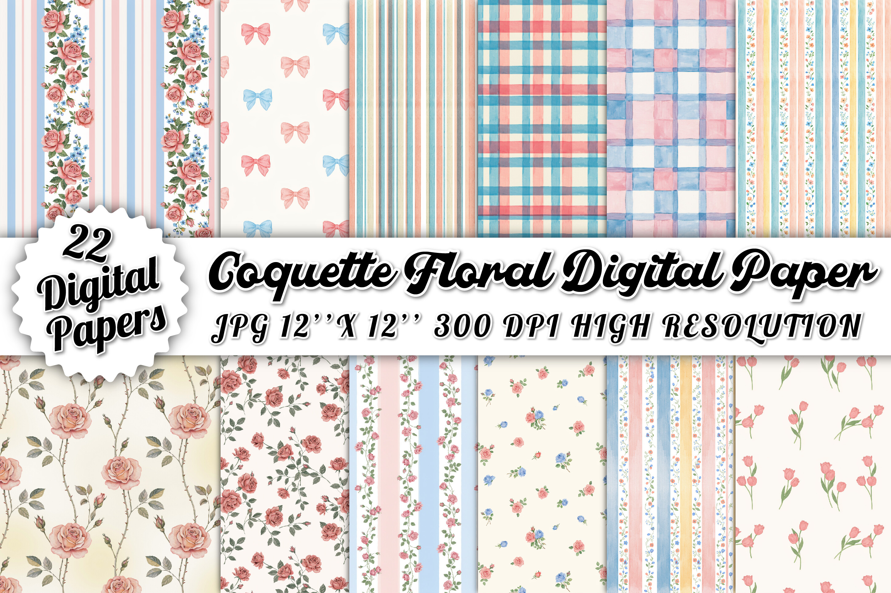 Coquette Floral Digital Paper Bundle