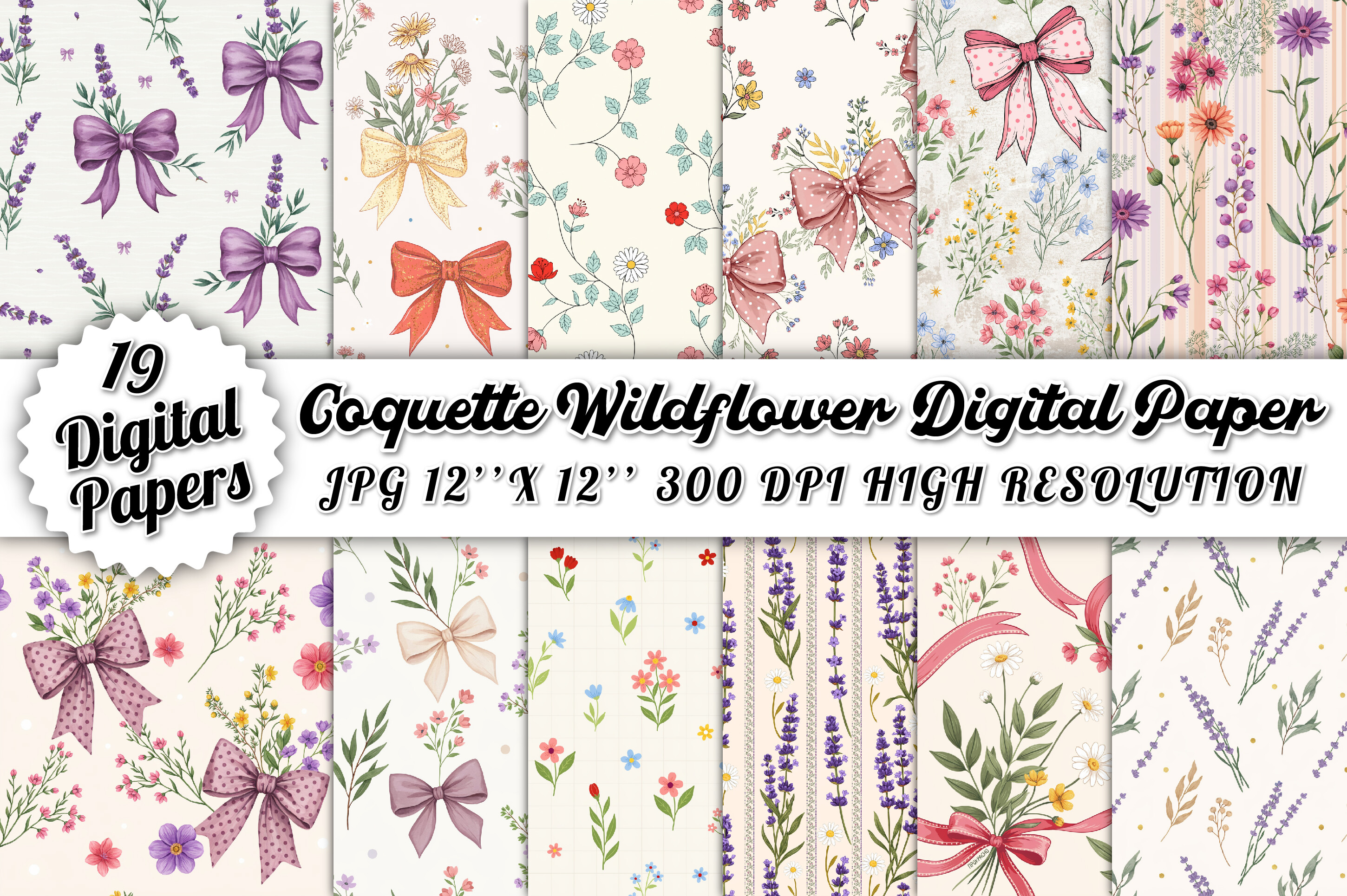 Coquette Wildflower Digital Paper Bundle