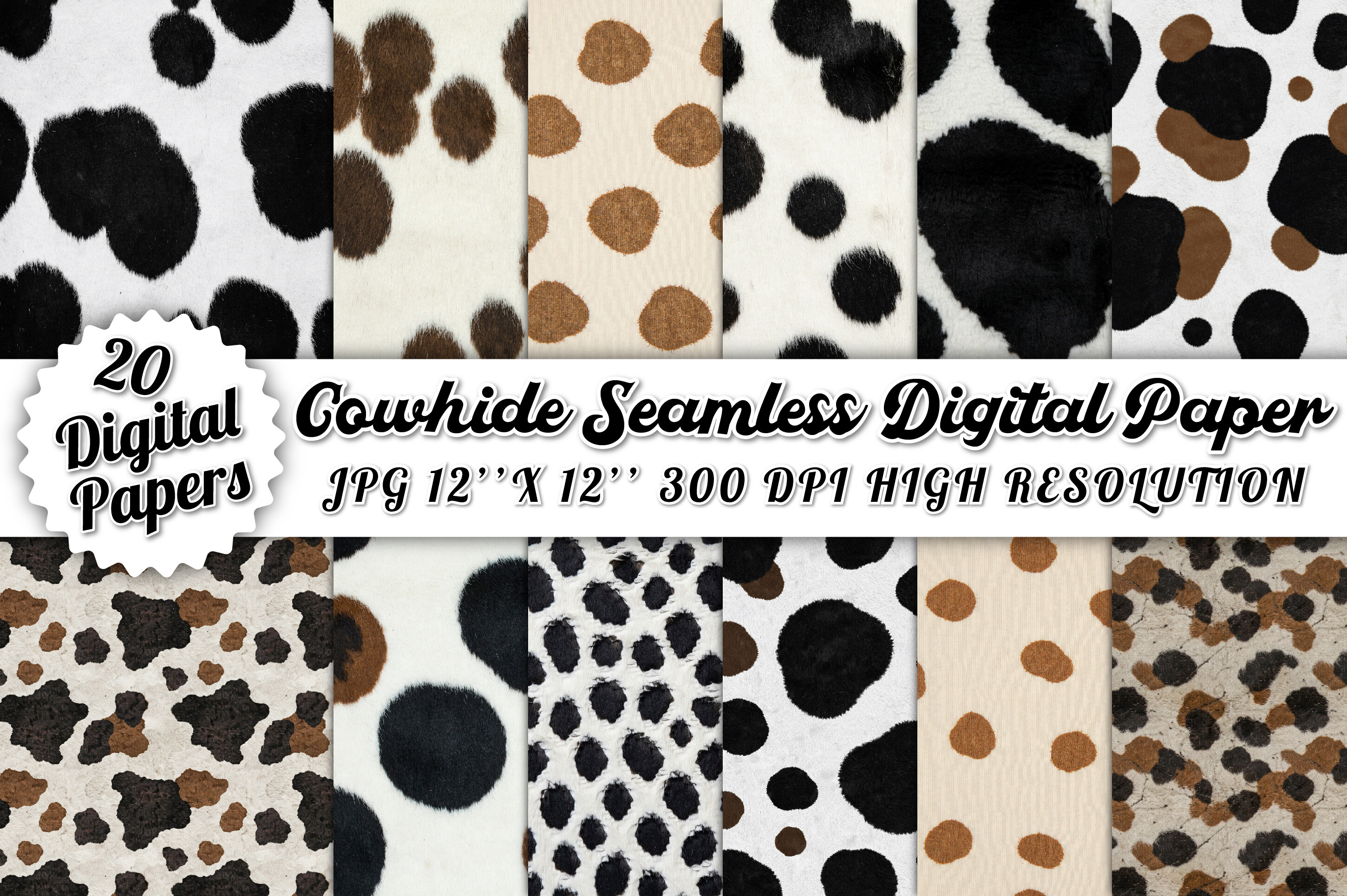 Cowhide Seamless Digital Paper Bundle