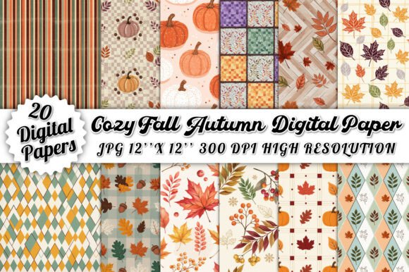 Cozy Fall Autumn Digital Paper Bundle