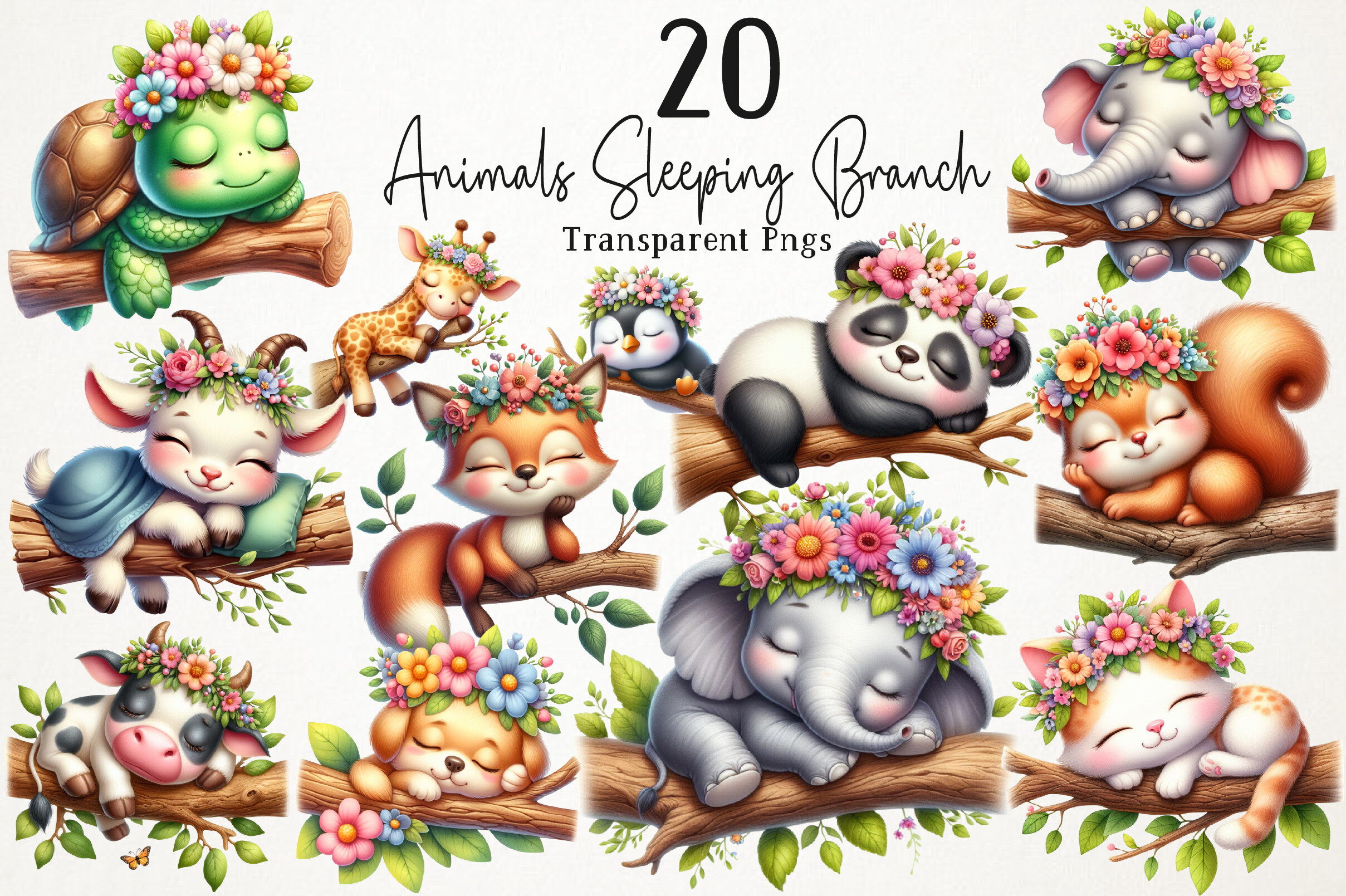Cute Animals Sleeping Branch PNG Clipart