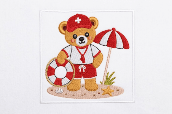 Cute Baby Bear Lifeguard Beach