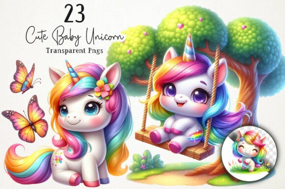 Cute Baby Unicorn Clipart Bundle