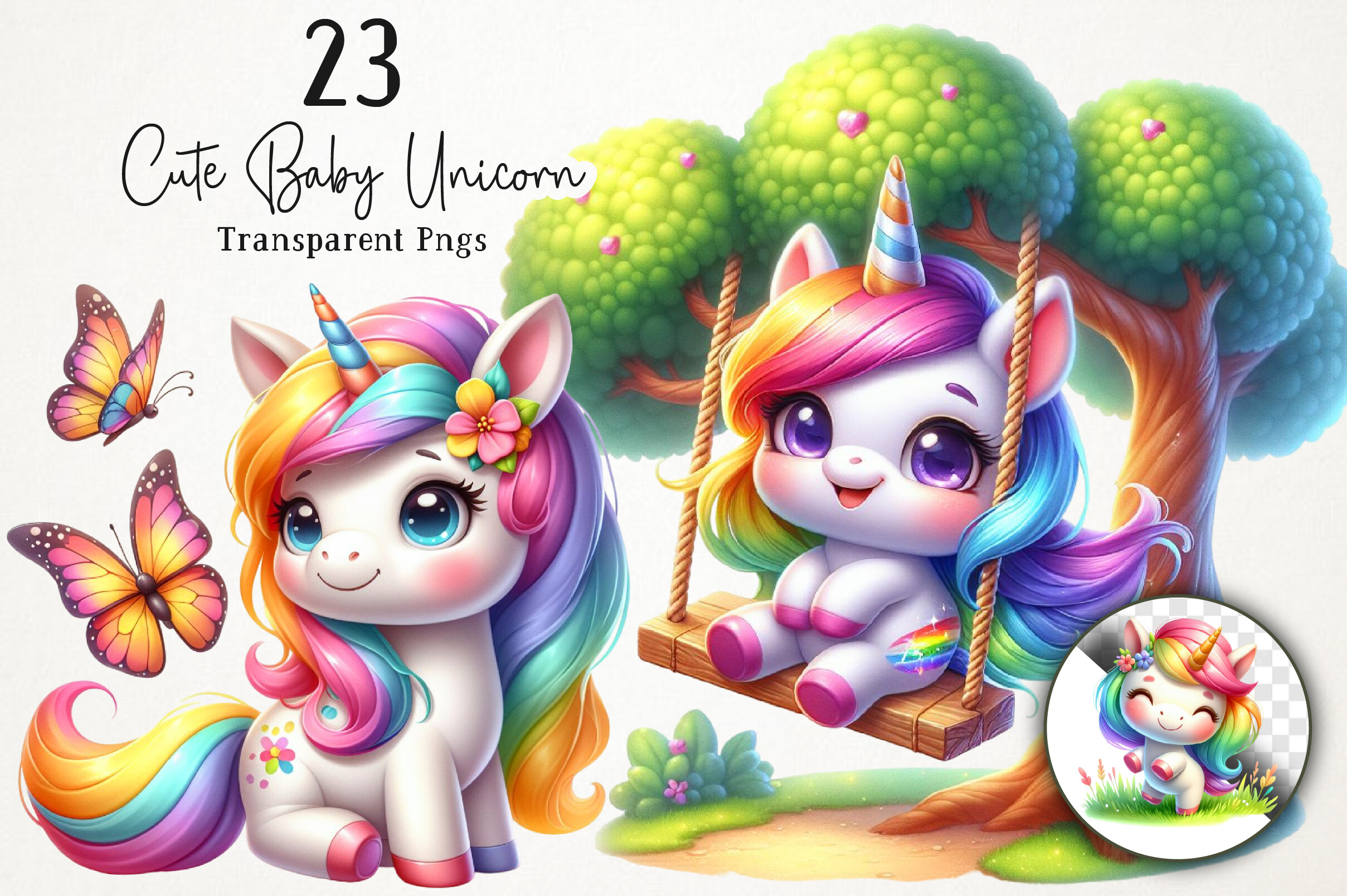 Cute Baby Unicorn Clipart Bundle