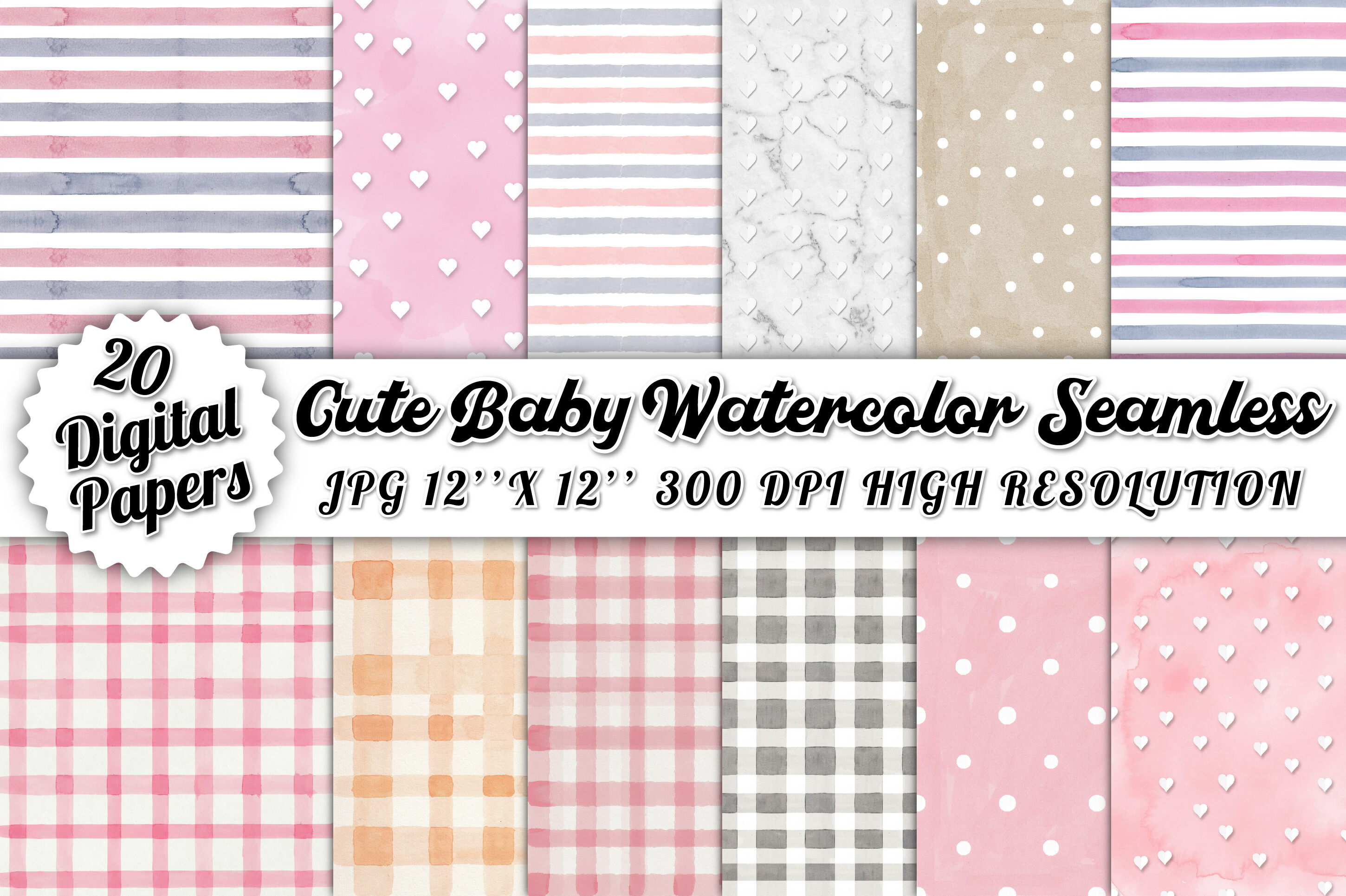 Cute Baby Watercolor Seamless Digital Pa