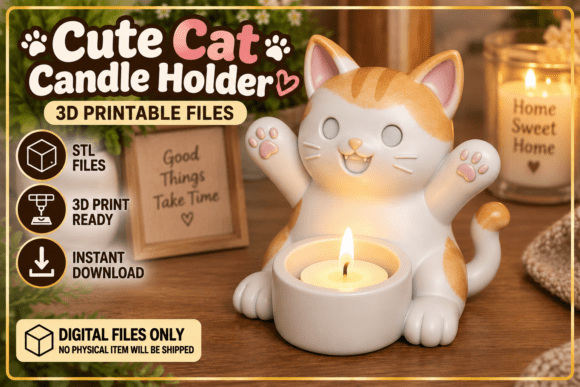 Cute Cat Candle Holder Stl File 3d Printing