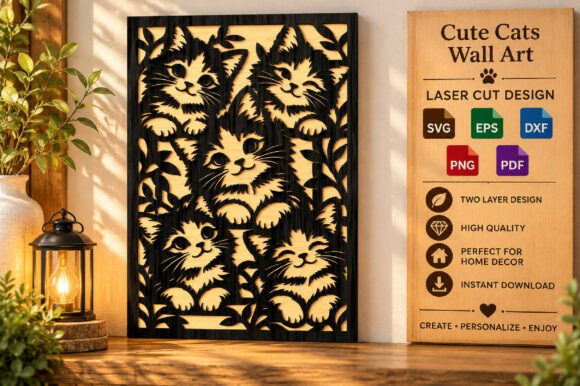 Cute Cat Family Wall Art SVG