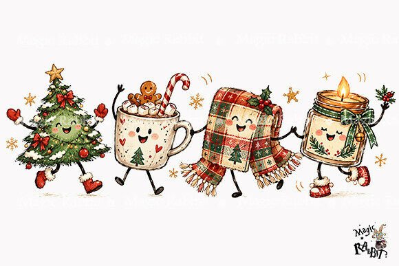Cute Christmas Dancing Friends PNG