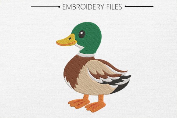 Cute Duck with Flowers Embroidery Desig