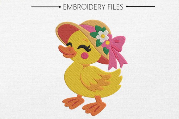 Cute Duck with Flowers Embroidery Design