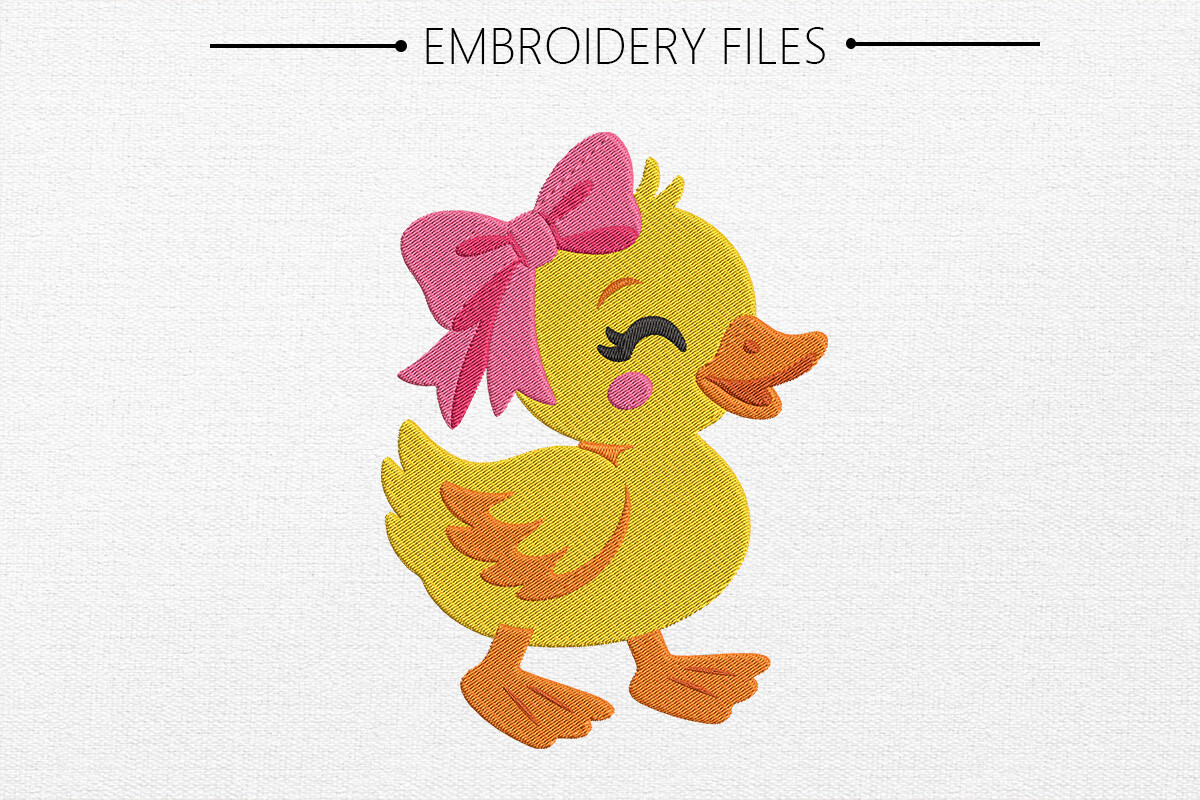 Cute Duck with Flowers Embroidery Design