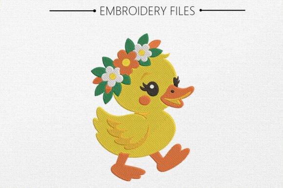 Cute Duck with Flowers Embroidery Design