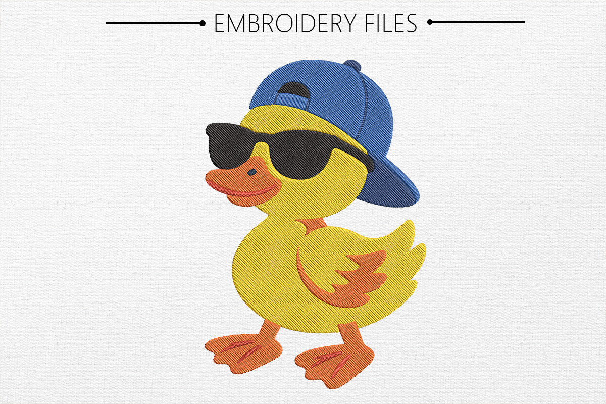 Cute Duck with Flowers Embroidery Design