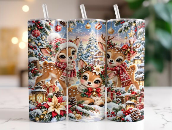 Cute Reindeer Christmas 20oz Tumbler PNG