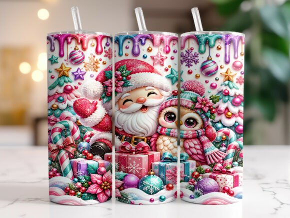 Cute Santa Owl Christmas Tumbler Wrap
