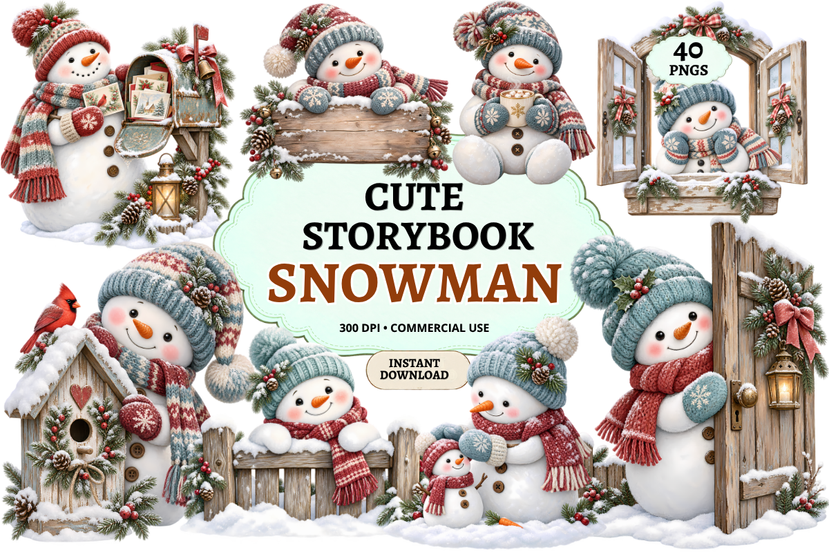 Cute Storybook Snowman Clipart