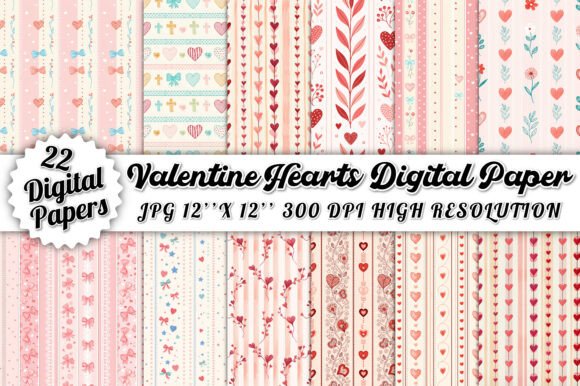 Cute Valentine Hearts Digital Paper