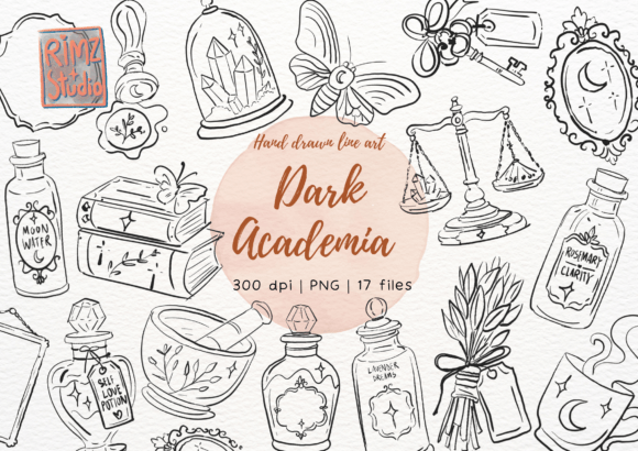 Dark Academia Elements Hand Drawn Png
