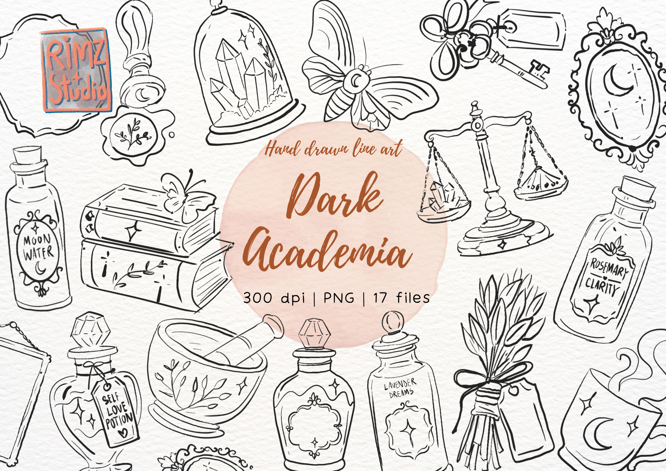 Dark Academia Elements Hand Drawn Png