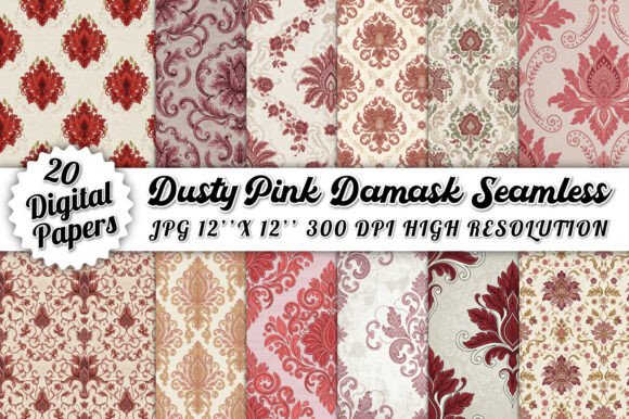 Dusty Pink Damask Seamless Digital Paper