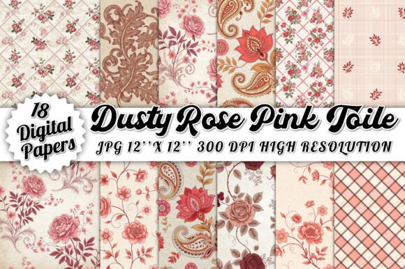 Dusty Rose Pink Toile Digital Paper