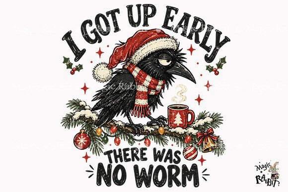 Early Bird Crow Christmas Coffee PNG