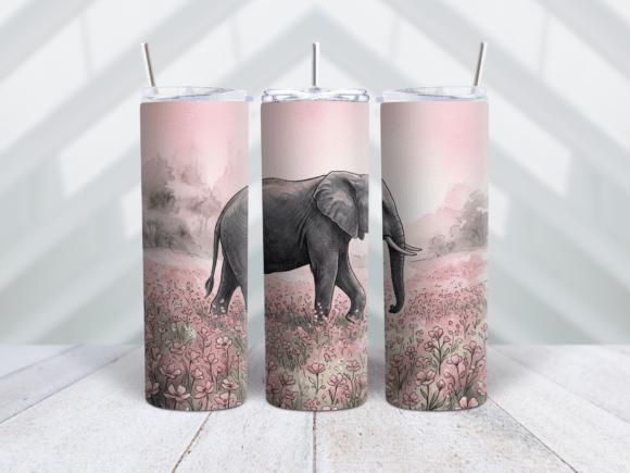 Elephant in Pink Meadow Tumbler Wrap