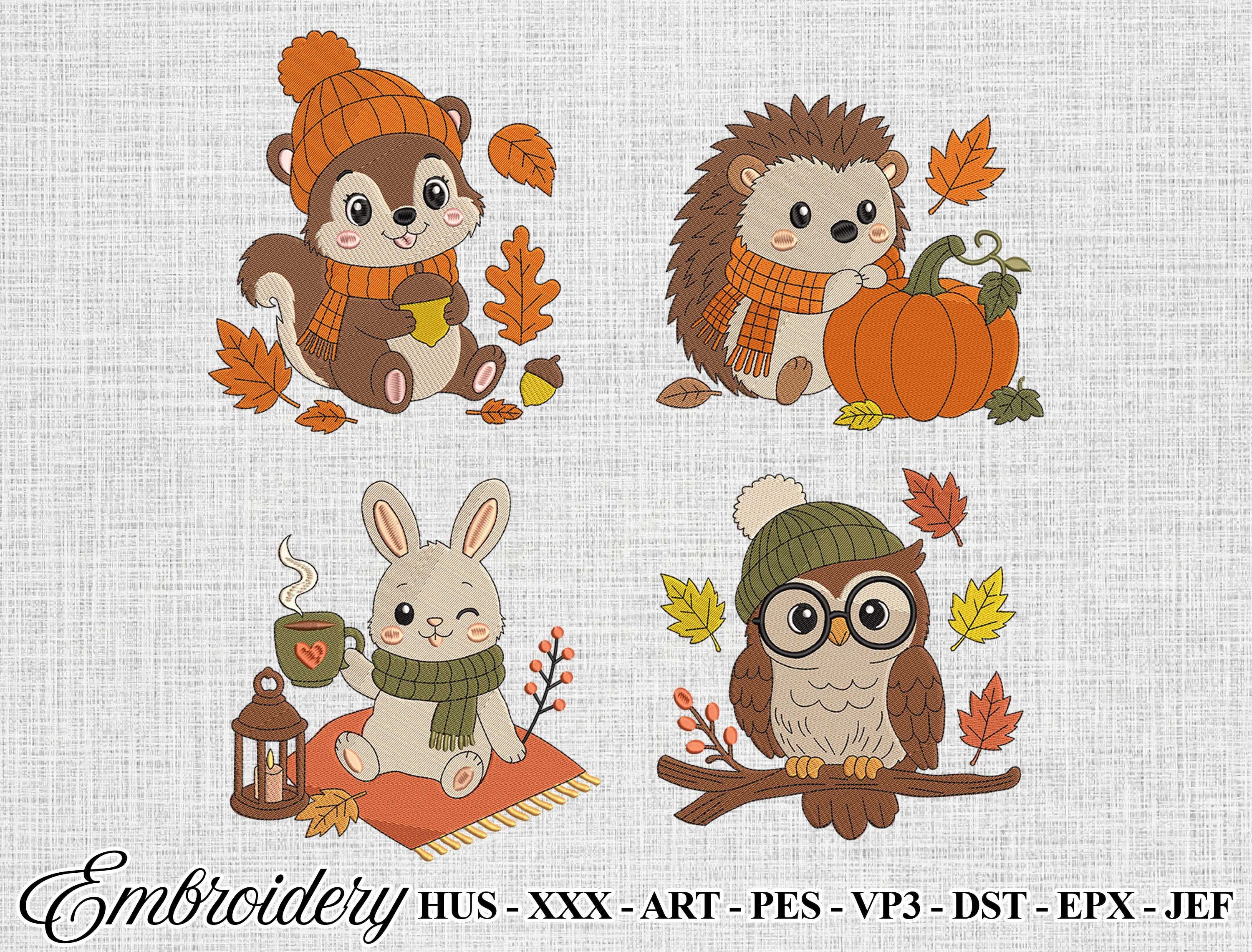 Fall Animals Embroidery Design Bundle