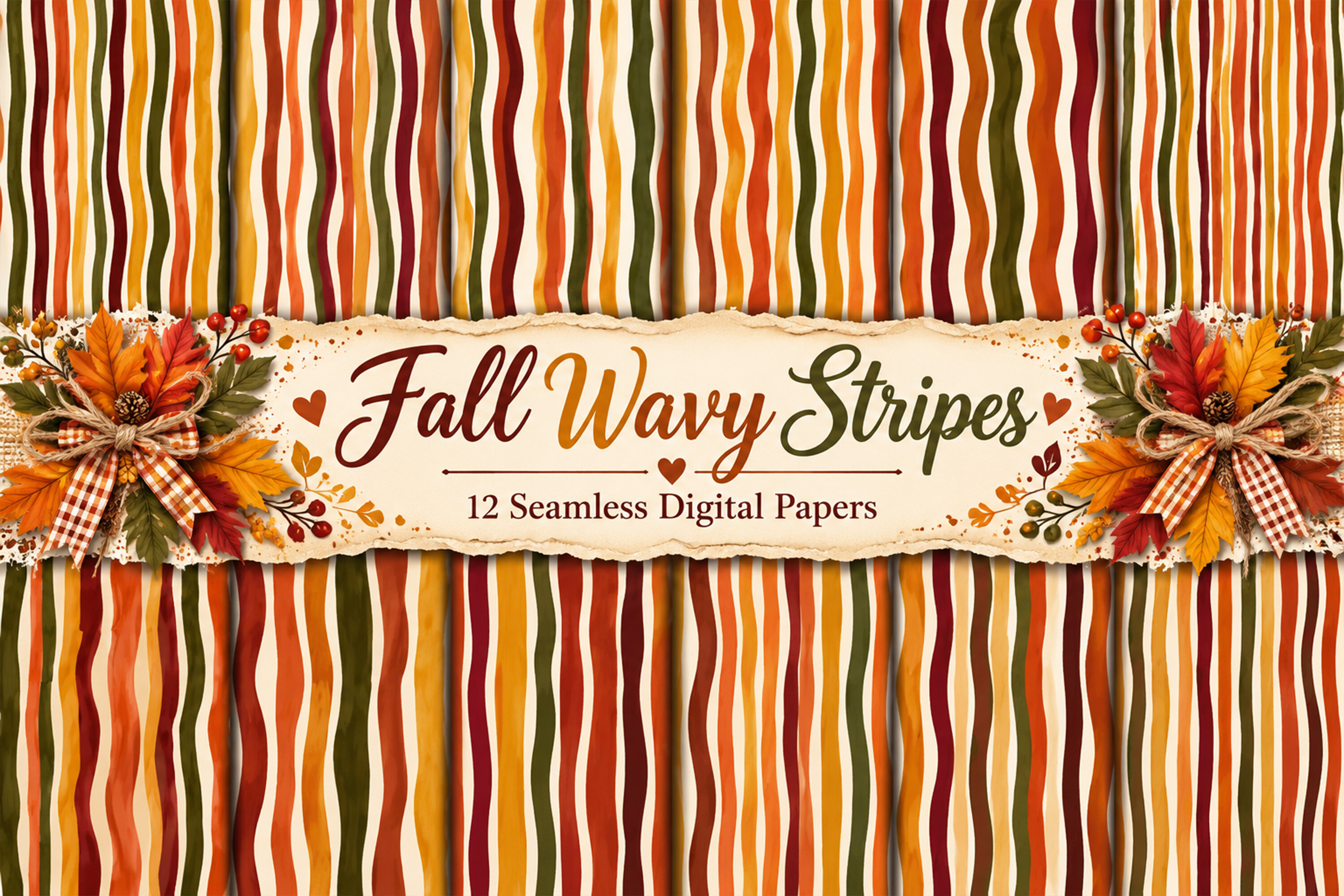 Fall Wavy Stripes Digital Papers