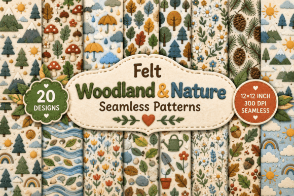 Felt Woodland & Nature Seamless Patterns