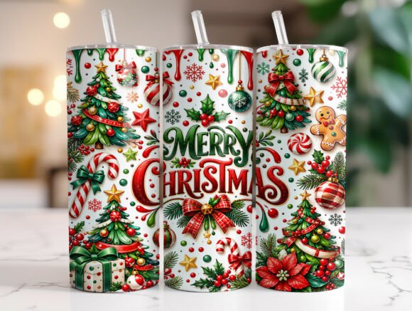 Festive Merry Christmas Tumbler Wrap PNG