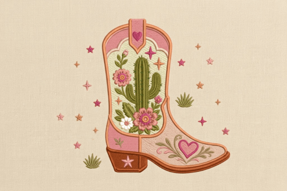 Floral Cactus Cowgirl Boot Embroidery