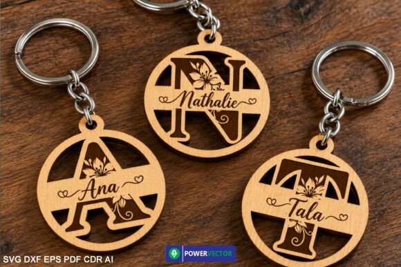 Floral Letter Monogram Keychains